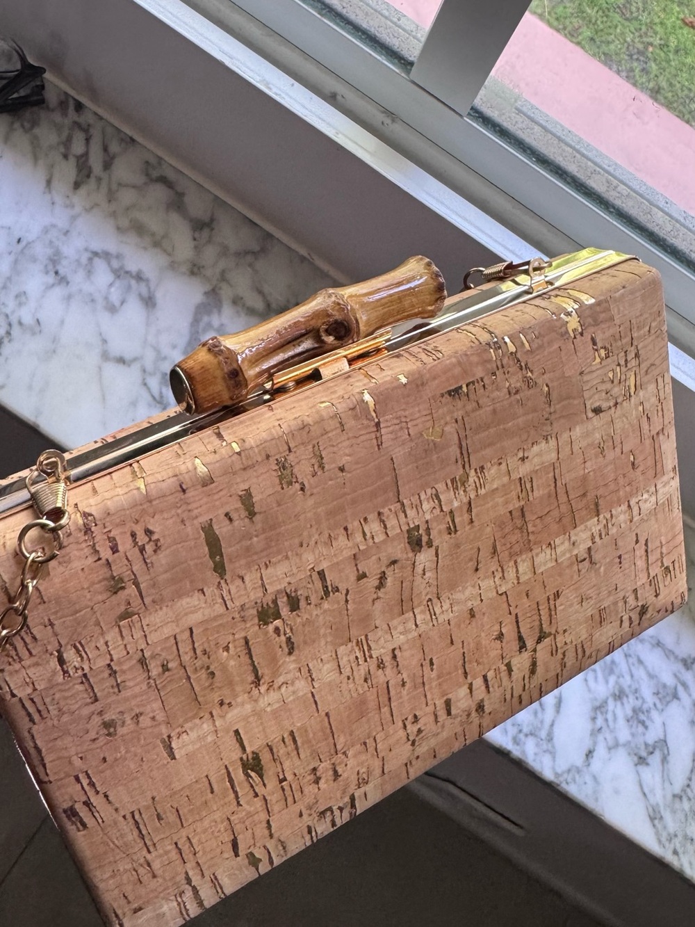 Woven Cork Crossbody Bag in Natural Tan Resortwear Bohemian Luxury Vacation